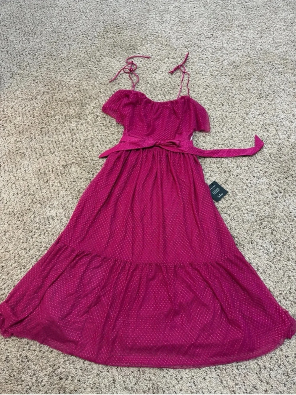 Lulu's Fuchsia Polka Dot Maxi Dress with Tie Straps